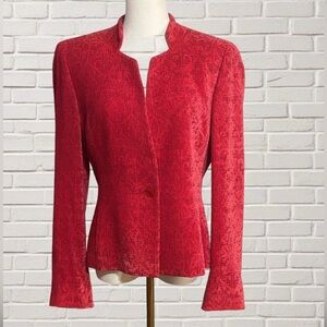 Red Silk Textured Blazer Jacket Size 6 Tailored Career Business Chic